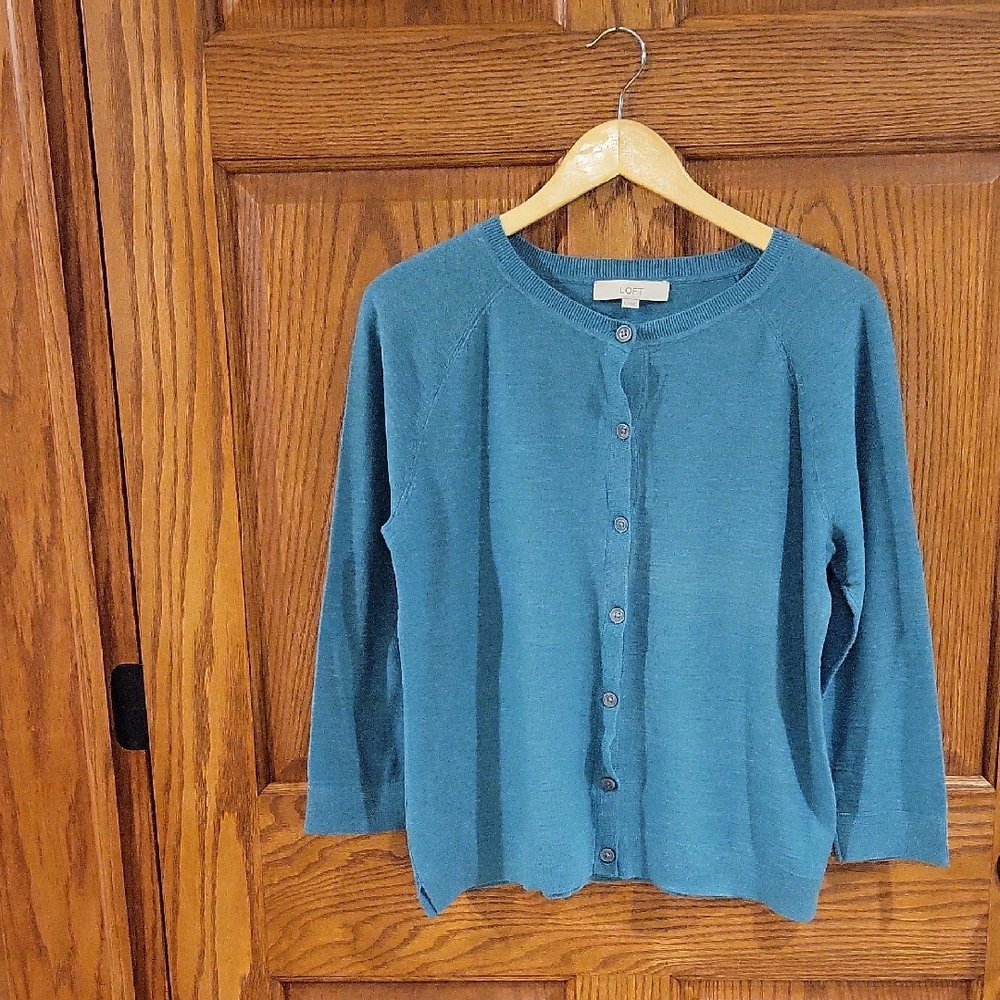 LOFT Womens Teal Knit Cardigan Size Large